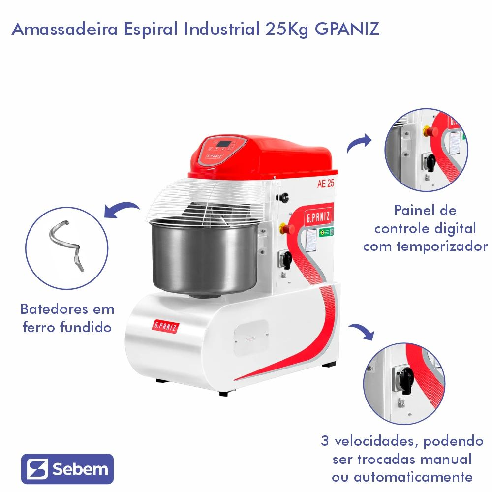 Amassadeira Espiral 25Kg Monof.. Gpaniz